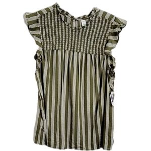 Old Navy Olive Green Ruffle Cap Sleeve Keyhole Back Top‎ Size L